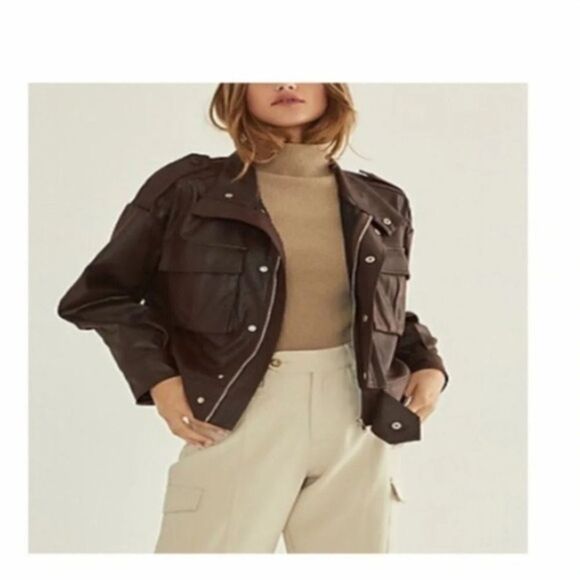 CRESCENT Jada Vegan
Leather Utility Jacket BROWN medium nwt oversized - Picture 1 of 9